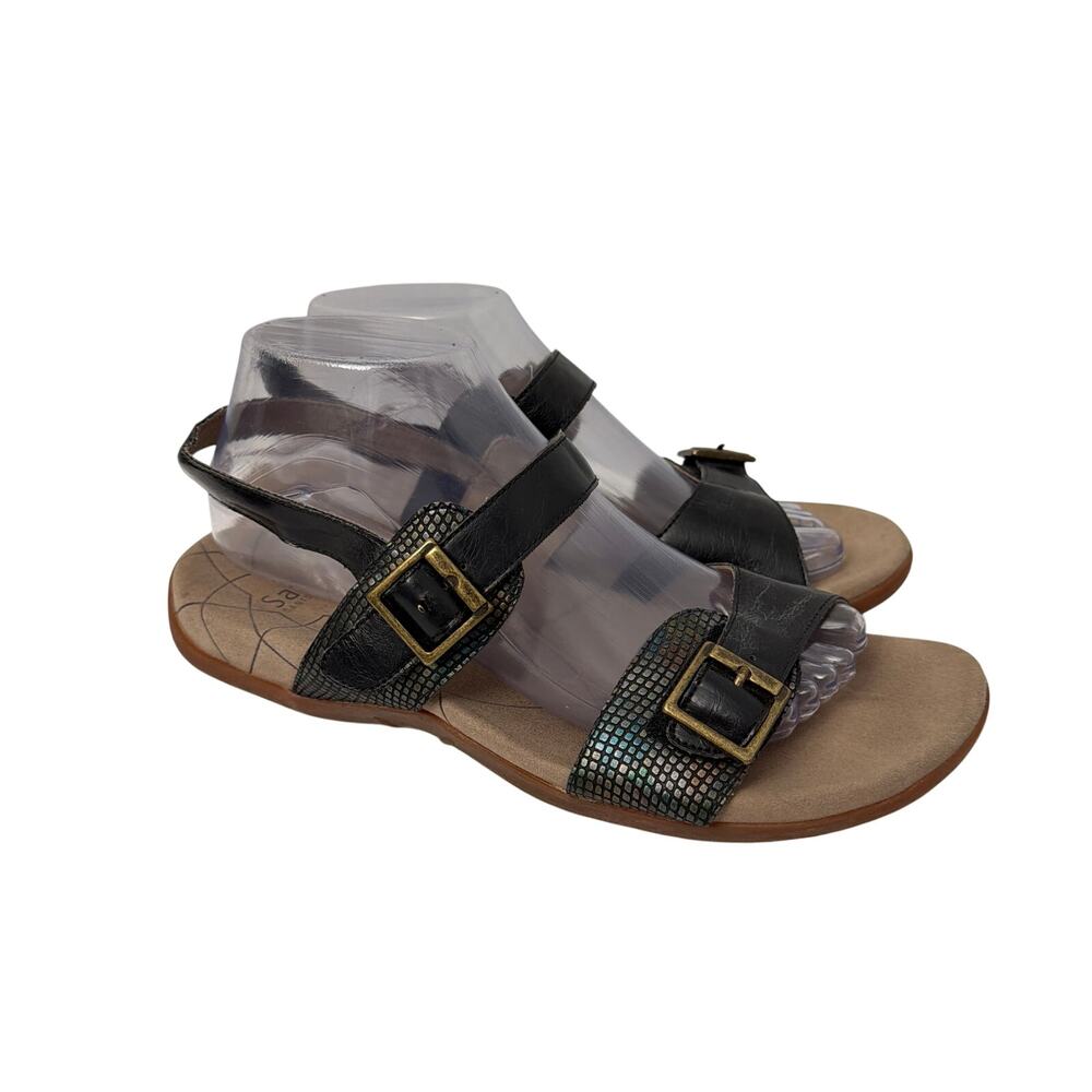 Sanita Sandals Womens 9 Catalina Candace Flat Black Iridescent Snake Print 40